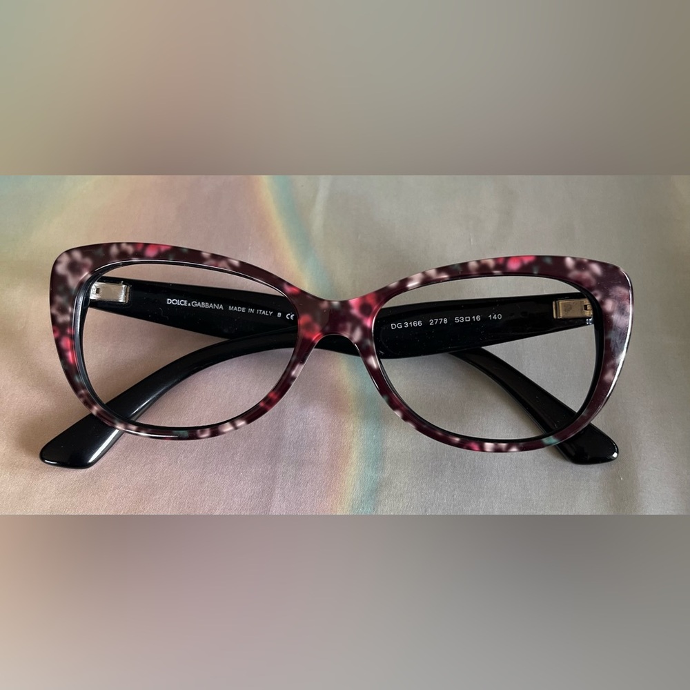 Dolce & Gabbana Burgundy Pink Tortoiseshell Cat Eye Glass Frame